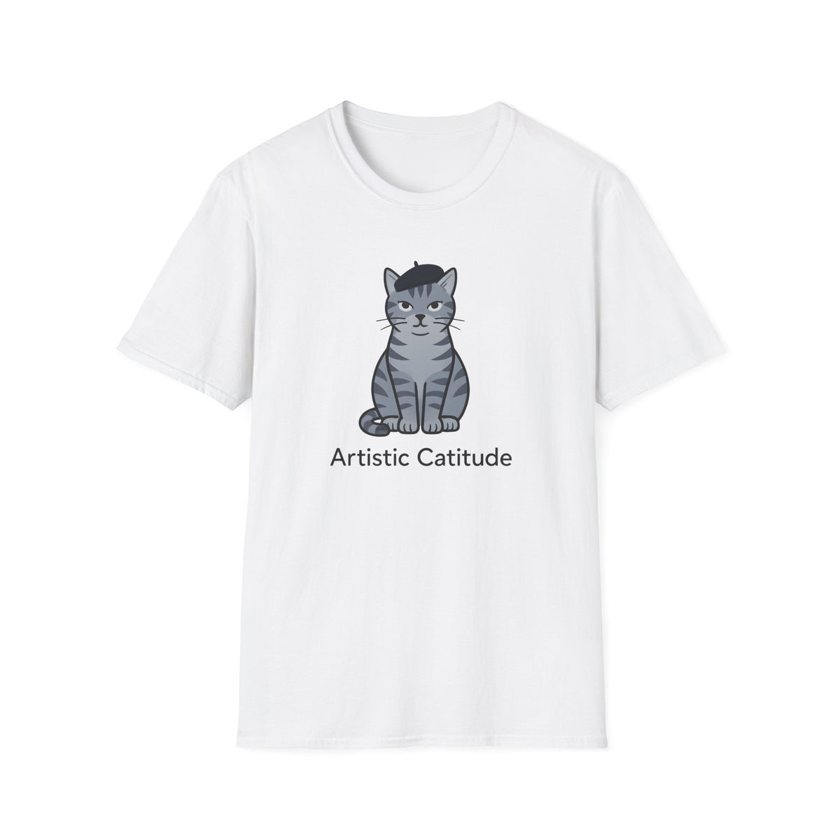 Gray Cat with Beret T-Shirt